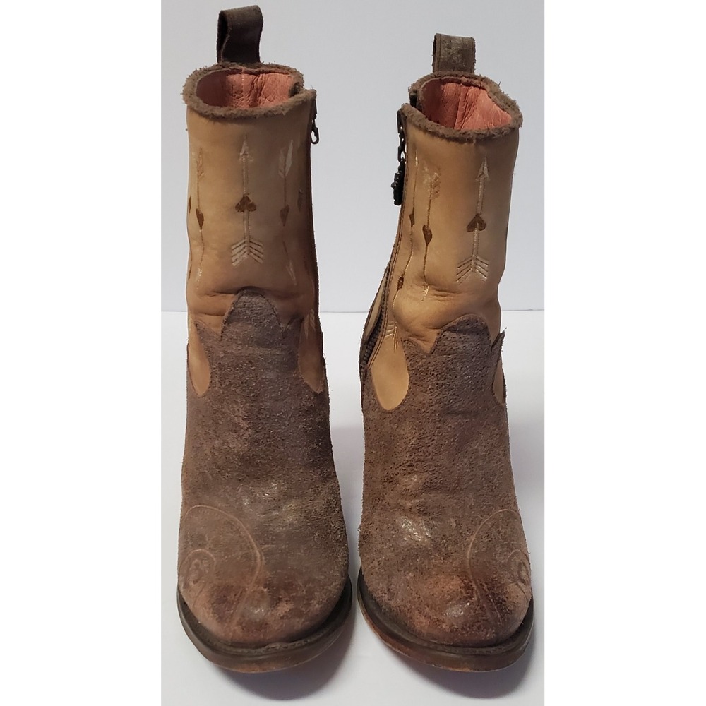 Junk Gypsy by Lane Wander Booties 6.5 Mexico Tan Leather/Suede Embroidered Arrow - Picture 8 of 16